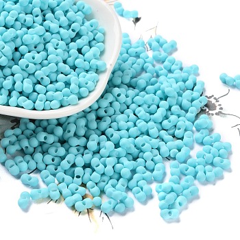 Rubberized Style Glass Seed Beads, Peanut, Cyan, 6~6.5x3~3.5x3~3.5mm, Hole: 1mm, about 4500pcs/pound