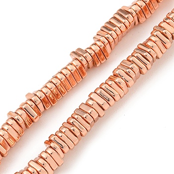 Electroplated Synthetic Non-magnetic Hematite Beads Strands, Triangle, Rose Gold Plated, 3.5x4x1mm, Hole: 1mm, about 382pcs/strand, 16.54 inch(42cm)