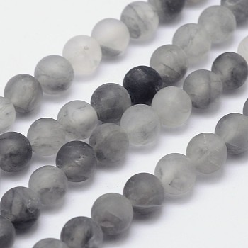 Frosted Natural Cloudy Quartz Round Beads Strands, 4mm, Hole: 1mm, , about 32pcs/strand, 15.5 inch