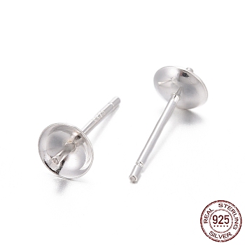 925 Sterling Silver Stud Earring Findings, For Half Drilled Beads, Silver, 12.5x5mm, Pin: 0.8mm