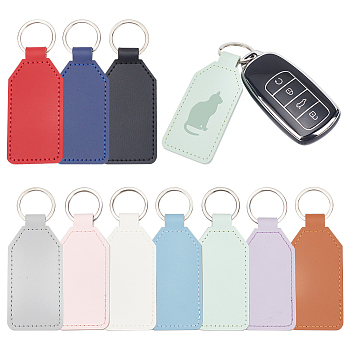 10Pcs 10 Colors PU Imitation Leather Keychains, with Alloy Finding, Rectangle, Mixed Color, 11.5cm, 1pc/color