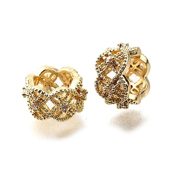 Column Brass Micro Pave Cubic Zirconia European Spacer Beads, Large Hole Beads, Rack Plating, Long-Lasting Plated, Golden, 11x6mm, Hole: 6mm