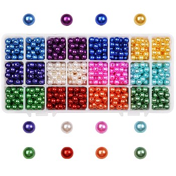 840Pcs 12 Colors Imitation Pearl Acrylic Beads, Dyed, Round, Mixed Color, 8x7.5mm, Hole: 2mm, 70pcs/color