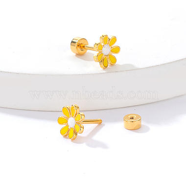 Yellow Flower Stainless Steel Stud Earrings