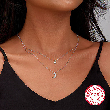 925 Sterling Silver Moon and Star Pendant Necklaces(AZ0813-1)-4