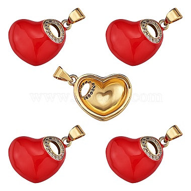 Real 18K Gold Plated FireBrick Heart Brass+Cubic Zirconia+Enamel Pendants