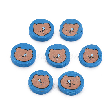 Dodger Blue Flat Round Polymer Clay Cabochons