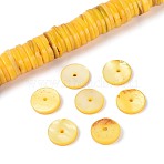 Natural Freshwater Shell Beads Strands, Disc, Dyed, Heishi Beads, Gold, 9~10.5x0.5~3mm, Hole: 1mm, about 202~211pcs/strand, 15.16~15.75 inch(38.5~40cm)(SHEL-N037-03A-06)