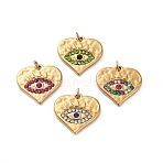 304 Stainless Steel Pendants, with Rhinestone, Ion Plating(IP), Real 14K Gold Plated, Heart Evil Eye, Mixed Color, 14.5x15x2mm, Hole: 2mm(STAS-M110-17G)