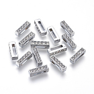 Alloy Initial Slide Charms with Grade A Rhinestones, Lead Free & Nickel Free, Platinum, Letter.I, 13x3.5x4.5mm, Hole: 8x2mm(ALRI-R032-I-FF)
