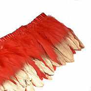 Golden Plated Goose Feather Cloth Strand Costume Accessories, Dyed, Red, 150~180x4mm, about 2m/bag(FIND-T014-01J)