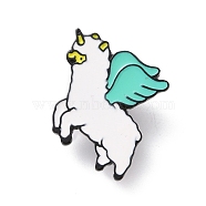 Unicorn Enamel Pin, Electrophoresis Black Plated Alloy Badge for Backpack Clothes, Cyan, 34x24x1.5mm(JEWB-E015-03EB)