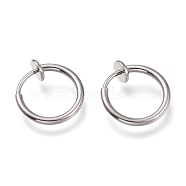 304 Stainless Steel Retractable Clip-on Hoop Earrings, For Non-pierced Ears, with Spring Findings, Stainless Steel Color, 13x0.8~1.5mm(STAS-O135-01E)