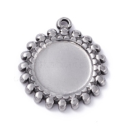 304 Stainless Steel Pendant Cabochons Settings, Flat Round, Stainless Steel Color, Tray: 12mm, 21.5x19x2mm, Hole: 1.2mm(STAS-P288-19P)