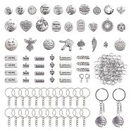 DIY Motivation Word Charm Keychain Making Kit, Including Iron Key Rings, Tibetan Style Alloy Heart & Flat Round & Oval & Wing & Angel & Gesture Pendants, Antique Silver & Stainless Steel Color, 93Pcs/box(DIY-SZ0008-38)