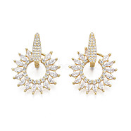 Cubic Zirconia Flower Dangle Hoop Earrings, Gold Plated Brass Jewelry for Women, White, 26x20.5mm, Pin: 1mm(EJEW-Q023-013A)