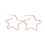 Brass Stud Earrings, with Ear Nuts and 925 Sterling Silver Pin, Star, Rose Gold, 25x27~28x1.7mm, Pin: 0.7mm(EJEW-L234-39RG)