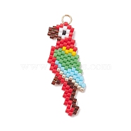 MIYUKI Delica Beads, Cylinder, Japanese Seed Beads Parrot Pendant, Colorful, 38x14x2mm, Hole: 2.6mm(PALLOY-MZ00198)