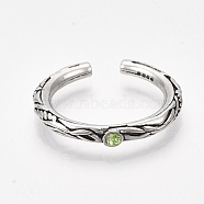Alloy Cuff Finger Rings, with Rhinestone, Antique Silver, Size 7, 17mm(RJEW-T008-23)