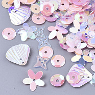 Ornament Accessories, PVC Plastic Paillette/Sequins Beads, Mixed Shapes, Pink, 4~11x4~12x0.4~1.5mm, Hole: 0.9~1.4mm(PVC-N001-15C)