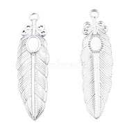 201 Stainless Steel Pendant Settings for Enamel, Feather, Stainless Steel Color, Tray: 4x6mm, 46.5x13x2mm, Hole: 2.5mm(STAS-N098-251P)