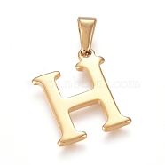 304 Stainless Steel Pendants, Golden, Initial Letter.H, 20x15.5x1.8mm, Hole: 3x7mm(STAS-F106-95G-H-01)