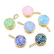 Brass Micro Pave Clear Cubic Zirconia Locket Pendants, with Natural Abalone Shell/Paua Shell, Dyed, Nickel Free, Real 18K Gold Plated, Flat Round Charm with Virgin Mary Pattern Inside, Mixed Color, 21x19x8mm, Hole: 4x5.5mm(KK-N227-114)