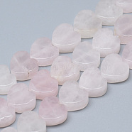 Natural Rose Quartz Bead Strands, Heart, 10x10x5mm, Hole: 1.5mm, about 40pcs/strand, 14.5 inch(G-T074-19)