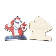 Single Face Christmas Printed Wood Big Pendants, Santa Claus Charms, Red, 50x46x2.5mm, Hole: 2mm(WOOD-D025-13)