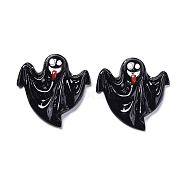 Halloween Theme Opaque Resin Cabochons, for Jewelry Making, Ghost Sticking Tongue Out, Flat Back, Black, 30.5x29x6mm(X-RESI-D0003-11B)