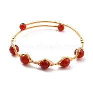 Natural Red Agate Wrapped Cuff Bangle, Golden Brass Torque Bangle for Women, Lead Free & Cadmium Free, Inner Diameter: 2-1/8 inch(5.5cm)(BJEW-A122-04B)
