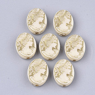 Plating Acrylic Beads, Metal Enlaced, Oval with Woman, Lemon Chiffon, 17.5~18x13x6mm, Hole: 1.8mm(X-PACR-T008-05C)