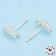925 Sterling Silver Spring Spiral Stud Earrings, with S925 Stamp, Silver, 10x4mm, Pin: 0.8mm(STER-T005-04)