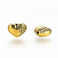 Tibetan Style Alloy Beads, Cadmium Free & Lead Free, Heart, Golden, 7.5x10x5mm, Hole: 1.2mm(PALLOY-P184-07AG-RS)
