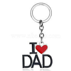 Word I Love Dad Alloy Enamel Pendant Keychain, Father's Day Keychain, with Iron Findings, Platinum, 8.5cm(FEST-PW0001-004A)