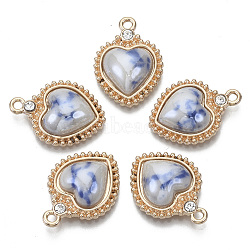 Porcelain Pendants, with Light Gold Plated Brass Findings and Crystal Rhinestone, Heart, Royal Blue, 23x16x5mm, Hole: 1.8mm(KK-N235-038B)
