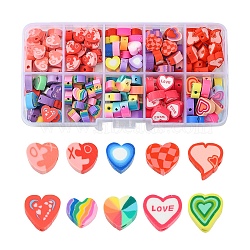 200Pcs 10 Styles Handmade Polymer Clay Beads, Heart, Mixed Color, 7.5~9x7~11x3.5~5mm, Hole: 1.2~2mm, 20pcs/style(CLAY-FS0001-29)
