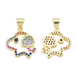 Brass Micro Pave Cubic Zirconia Pendants, with Brass Snap on Bails, Nickel Free, Real 18K Gold Plated, Dog Charm, Colorful, 16.5x15.5x2.5mm, Hole: 3.5x4mm(KK-N227-126)