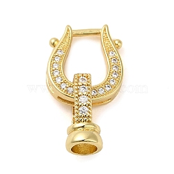 Rack Plating Brass Micro Pave Clear Cubic Zirconia U-Shaped Fold Over Clasps, Cadmium Free & Lead Free, Long-Lasting Plated, Real 18K Gold Plated, U-shaped: 14.5x13x3.5mm, Hole: 8.5x7mm, Clasps: 13.5x8x8mm, Hole: 4mm(KK-K349-13G)