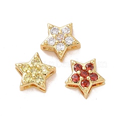 Eco-friendly Brass Micro Pave Cubic Zirconia Slide Charms, Cadmium Free & Lead Free, Long-Lasting Plated, Golden, Star, Mixed Color, 8.5x9x3.8mm, Hole: 1x6.7mm(KK-D079-14G)