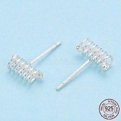 925 Sterling Silver Spring Spiral Stud Earrings, with S925 Stamp, Silver, 10x4mm, Pin: 0.8mm(STER-T005-04)