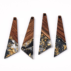 Transparent Resin & Walnut Wood Pendants, with Gold Foil, Quadrilateral Charms, Black, 49x13x3.5mm, Hole: 2mm(RESI-N039-70C)