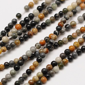 Natural Polychrome Jasper/Picasso Stone/Picasso Jasper Bead Strands, Round, 2mm, Hole: 0.8mm, about 184pcs/strand, 16 inch