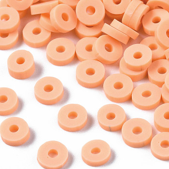 Handmade Polymer Clay Beads, Disc/Flat Round, Heishi Beads, Light Salmon, 4x1mm, Hole: 1mm, about 55000pcs/1000g