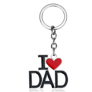 Word I Love Dad Alloy Enamel Pendant Keychain, Father's Day Keychain, with Iron Findings, Platinum, 8.5cm