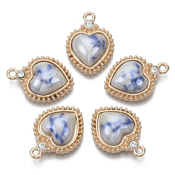 Porcelain Pendants, with Light Gold Plated Brass Findings and Crystal Rhinestone, Heart, Royal Blue, 23x16x5mm, Hole: 1.8mm