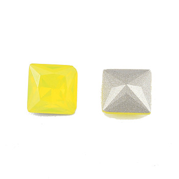 K9 Glass Rhinestone Cabochons, Pointed Back & Back Plated, Faceted, Square, Citrine, 8x8x4.5mm