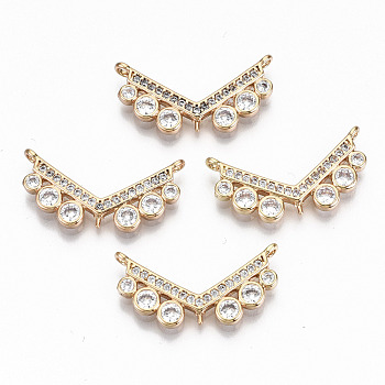 Brass Micro Pave Cubic Zirconia Charms, Light Gold, Long-Lasting Plated, Cadmium Free & Lead Free, Clear, 12x23.5x2mm, Hole: 1.2mm