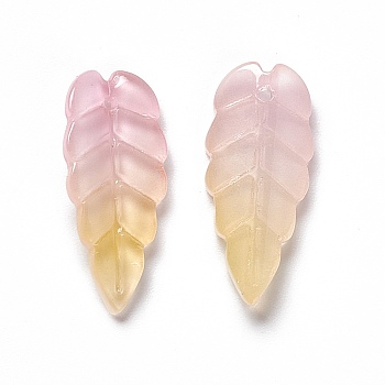Electroplate Glass Pendant, Leaf Charms, Pink, 23x10x3mm, Hole: 1.2mm