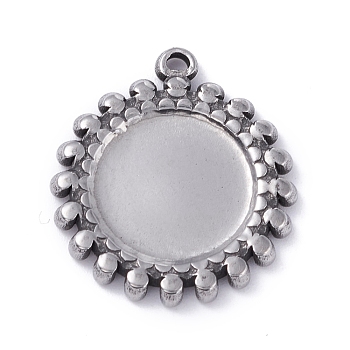 304 Stainless Steel Pendant Cabochons Settings, Flat Round, Stainless Steel Color, Tray: 12mm, 21.5x19x2mm, Hole: 1.2mm